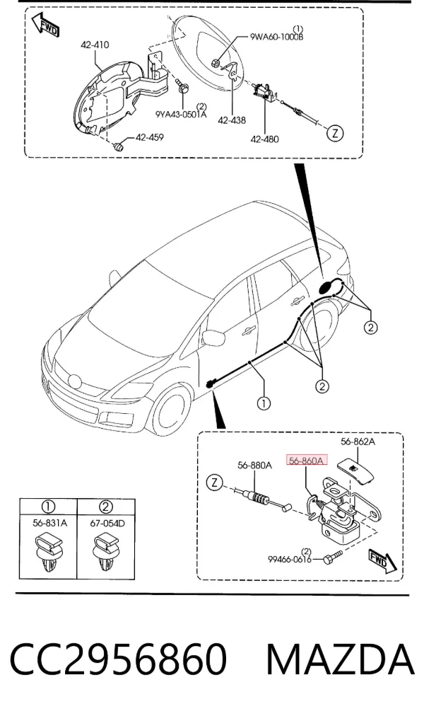 Manija de apertura de tapa de combustible CC2956860 Mazda