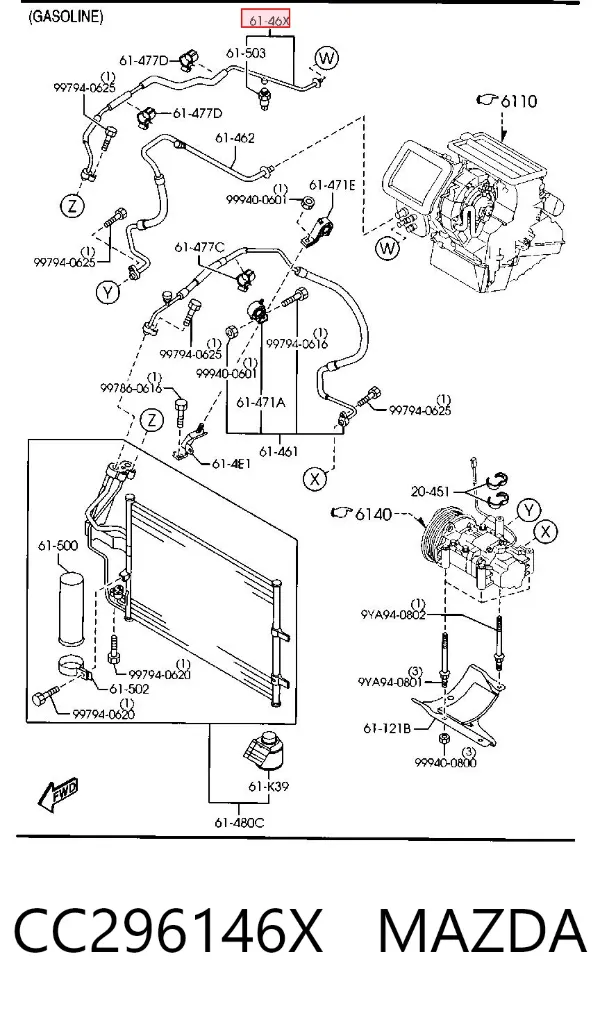 Manguera de aire acondicionado de condensador a evaporador CC296146X Mazda