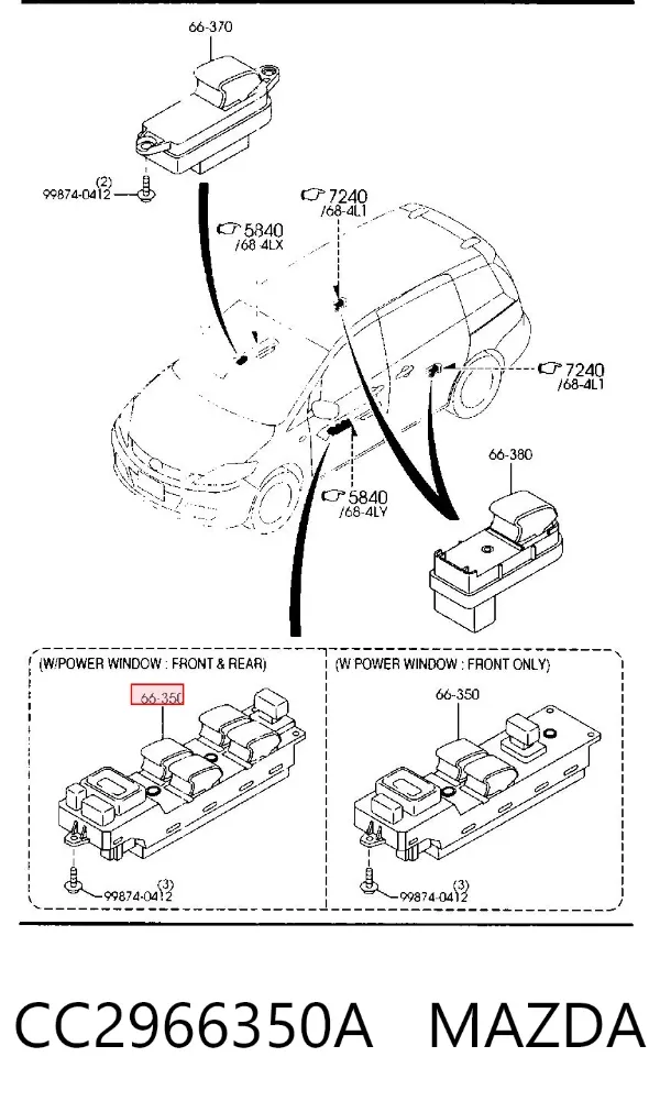Interruptor de elevalunas delantera izquierda CC2966350A Mazda