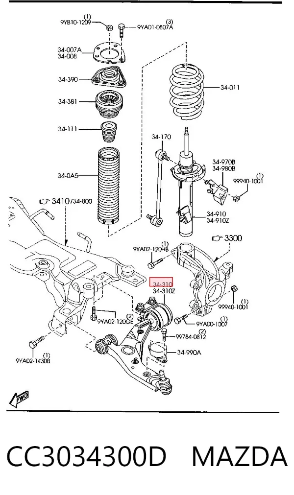 Brazo inferior derecho de la suspensión delantera CC3034300D Mazda