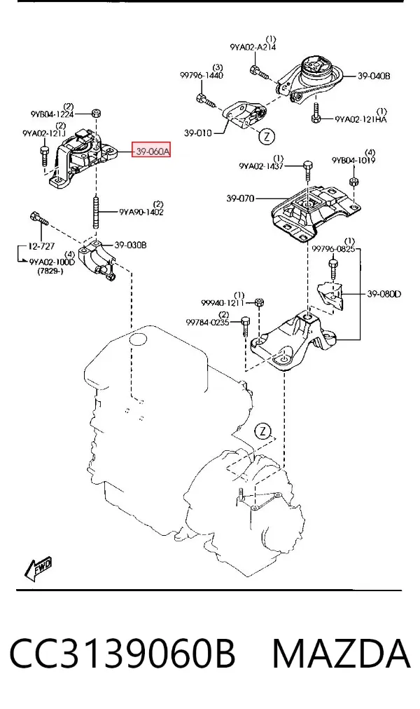 Soporte de motor derecho CC3139060B Mazda
