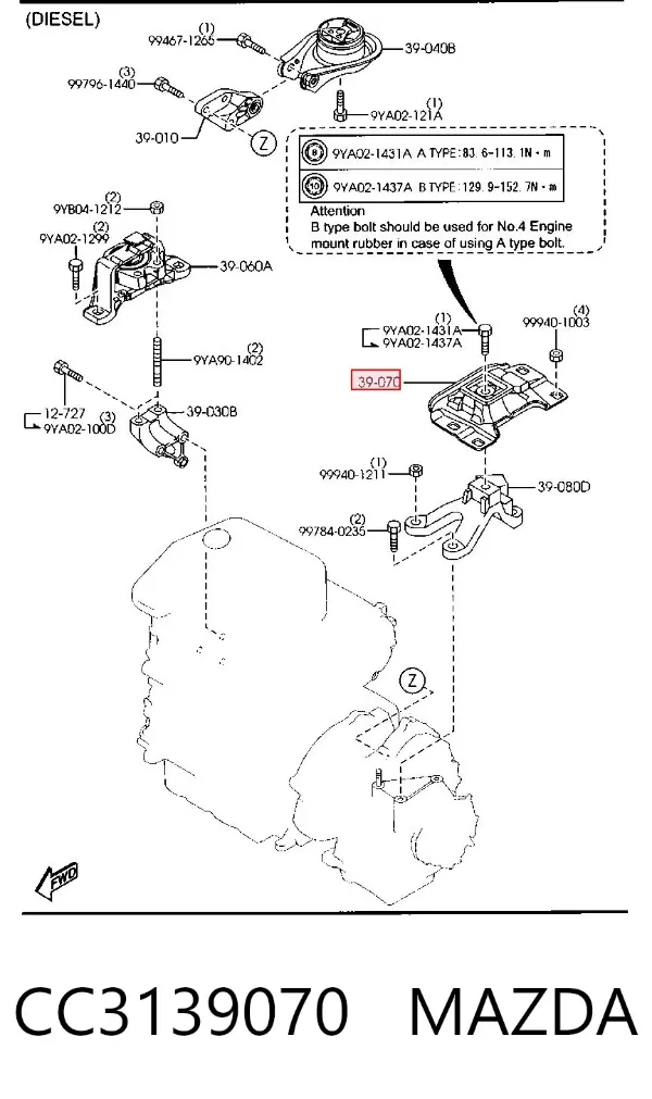 Soporte izquierdo del motor CC3139070 Mazda