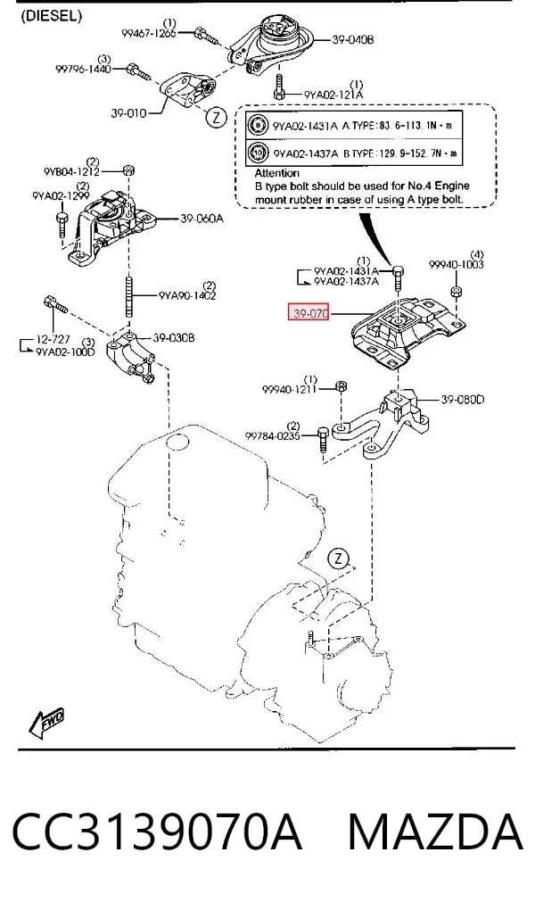 Soporte izquierdo del motor CC3139070A Mazda