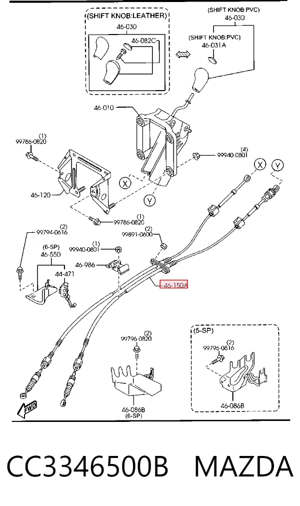 Cables de caja de cambios CC3346500B Mazda