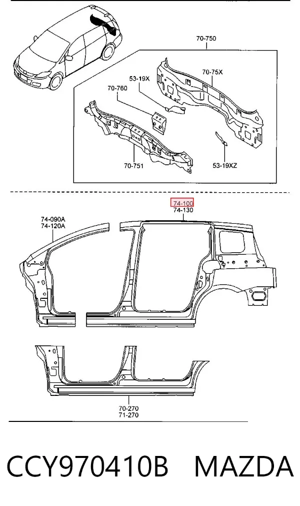 Aleta trasera derecha CCY970410B Mazda