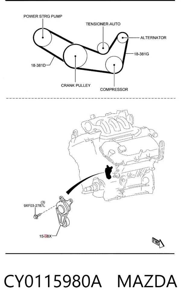 Tensor de correa poli V CY0115980A Mazda
