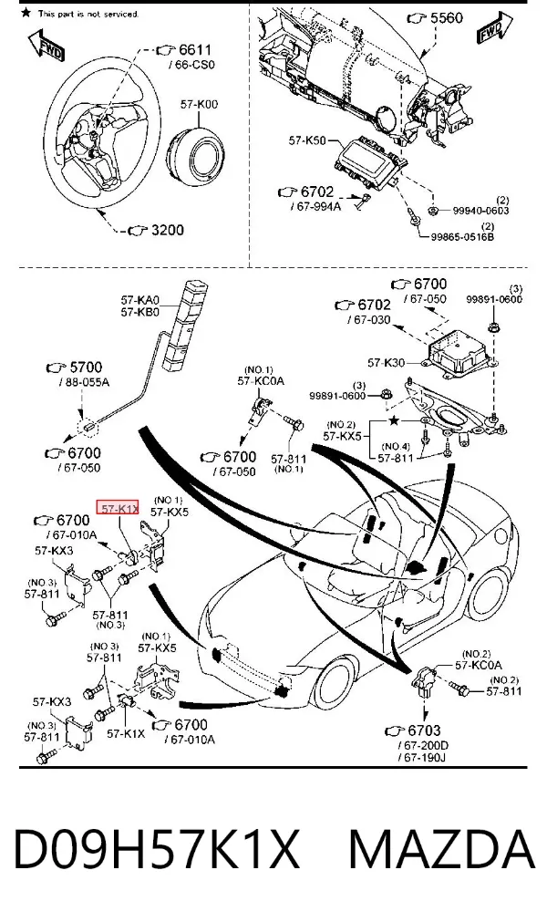 Sensor de airbag delantero D09H57K1X Mazda