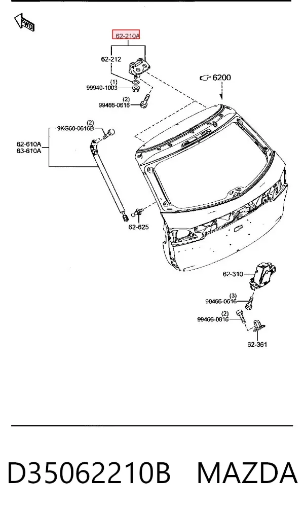 Bisagra de la tapa del maletero D35062210B Mazda
