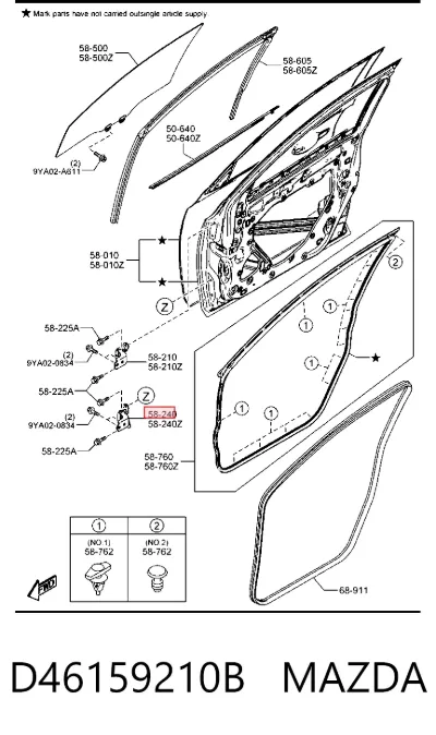 Bisagra de la puerta delantera derecha MAZDA D46159210B