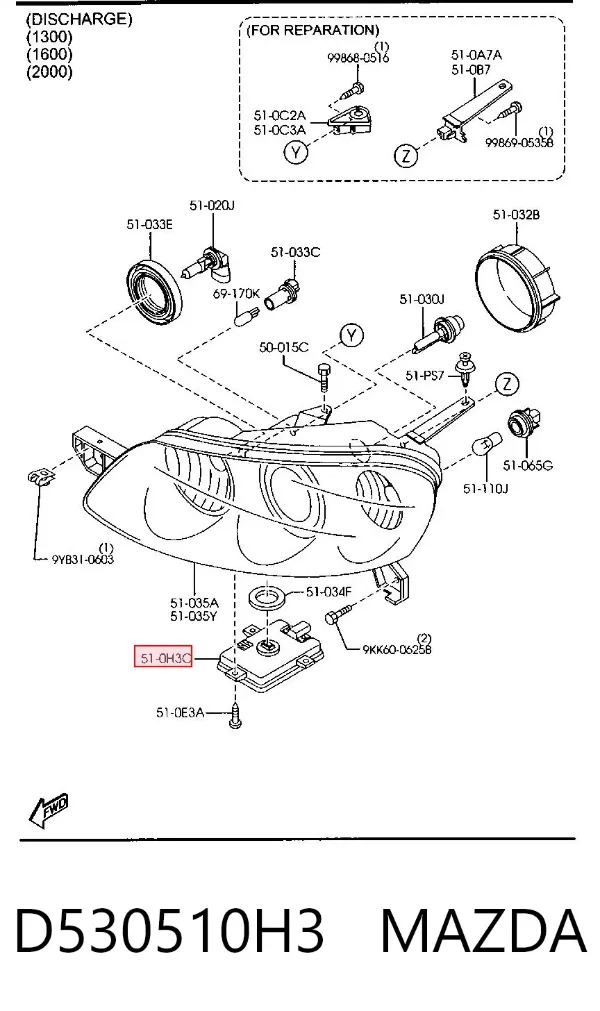 Centralita, faros xenon D530510H3 Mazda