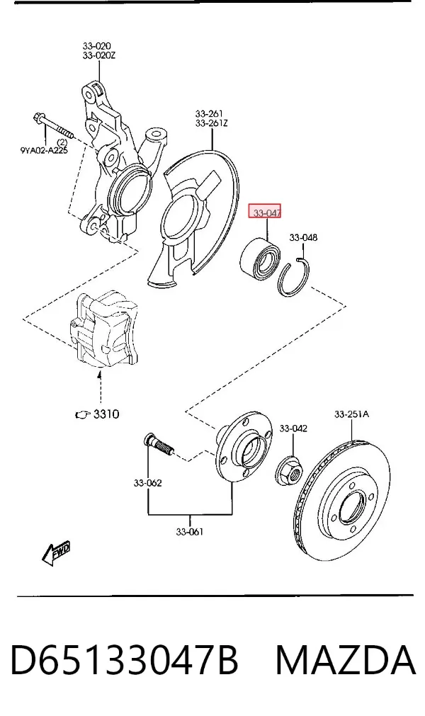 Cojinete de rueda delantero D65133047B Mazda