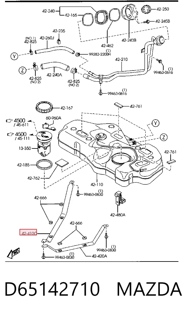 Soporte del tanque de combustible D65142710 Mazda