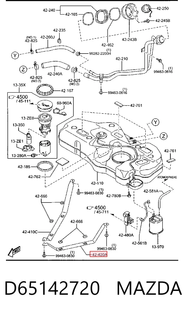 Soporte del tanque de combustible D65142720 Mazda