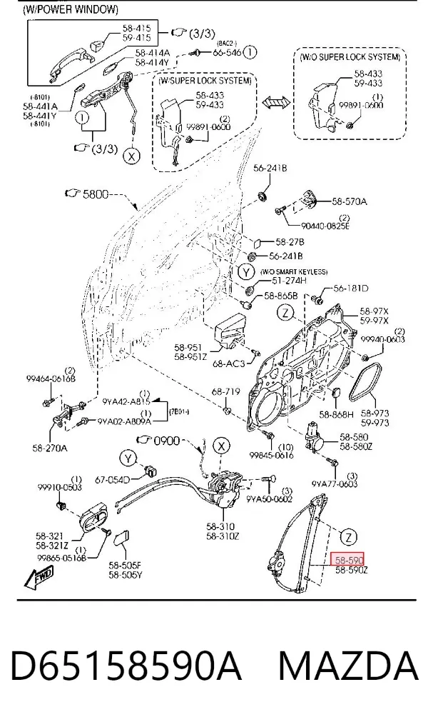 Mecanismo de elevalunas delantero derecha D65158590A Mazda