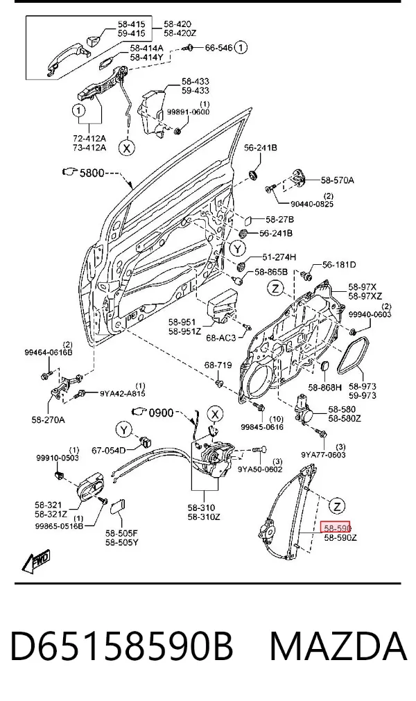 Mecanismo de elevalunas delantero izquierdo D65158590B Mazda