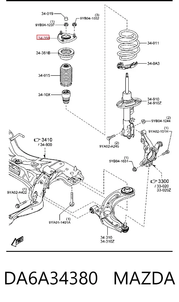 Soporte del amortiguador delantero DA6A34380 Mazda