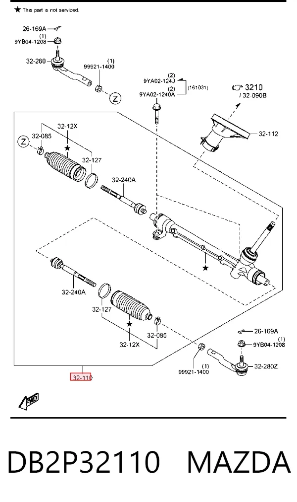 Cremallera de dirección DB2P32110 Mazda
