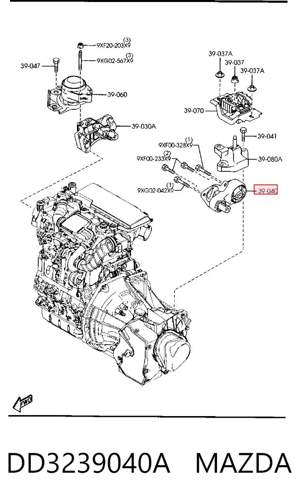Soporte de motor trasero DD3239040A Mazda
