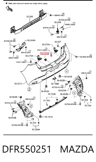 Soporte central del parachoques trasero MAZDA DFR550251
