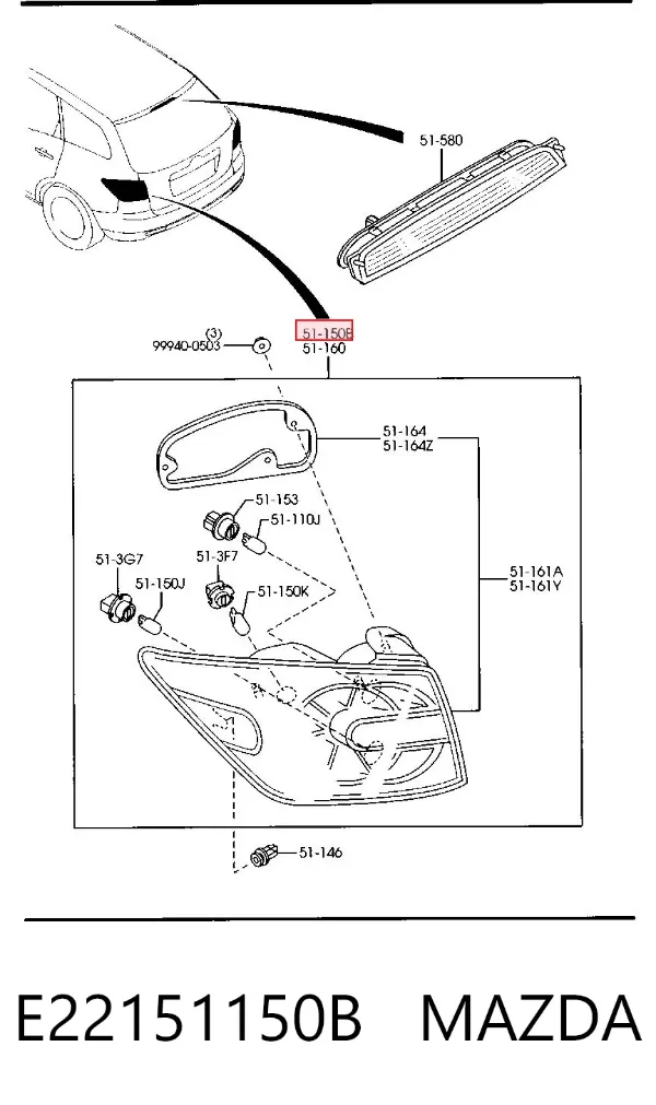 Piloto trasero derecho E22151150B Mazda