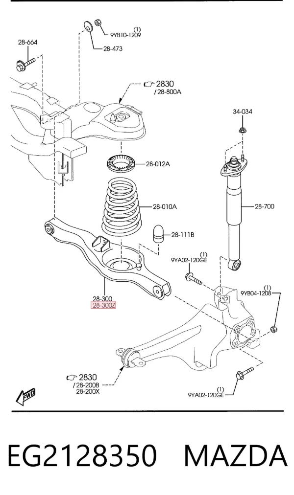 Brazo suspension trasero inferior izquierdo EG2128350 Mazda