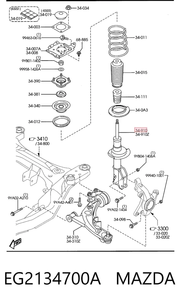 Amortiguador delantero derecho EG2134700A Mazda