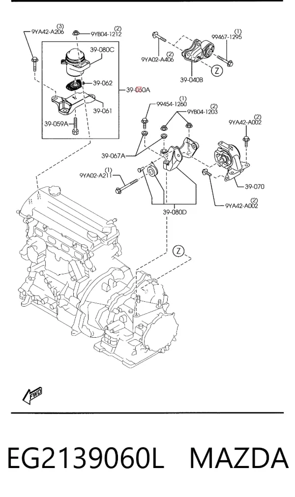 Soporte de motor derecho EG2139060L Mazda