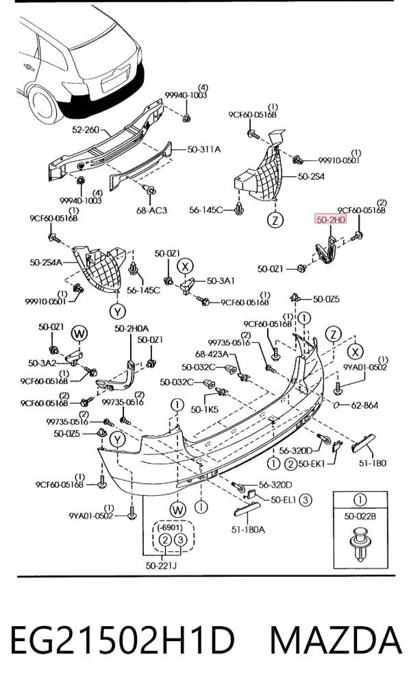 Soporte del parachoques trasero derecho EG21502H1D Mazda
