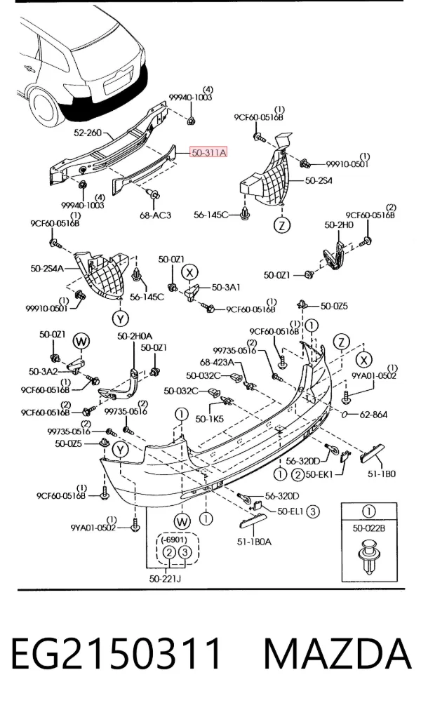 Absorbedor de parachoques trasero EG2150311 Mazda