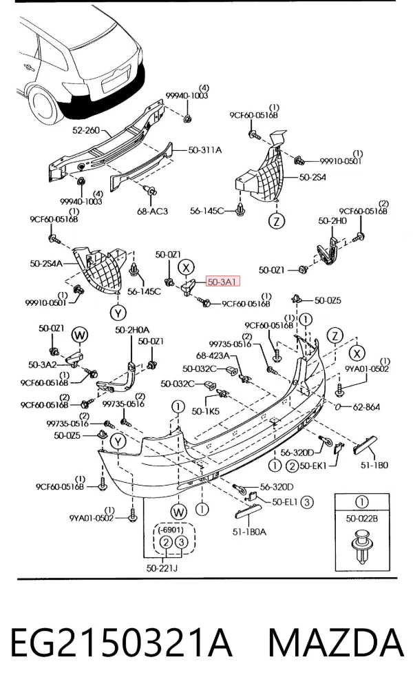 Soporte del parachoques trasero derecho EG2150321A Mazda