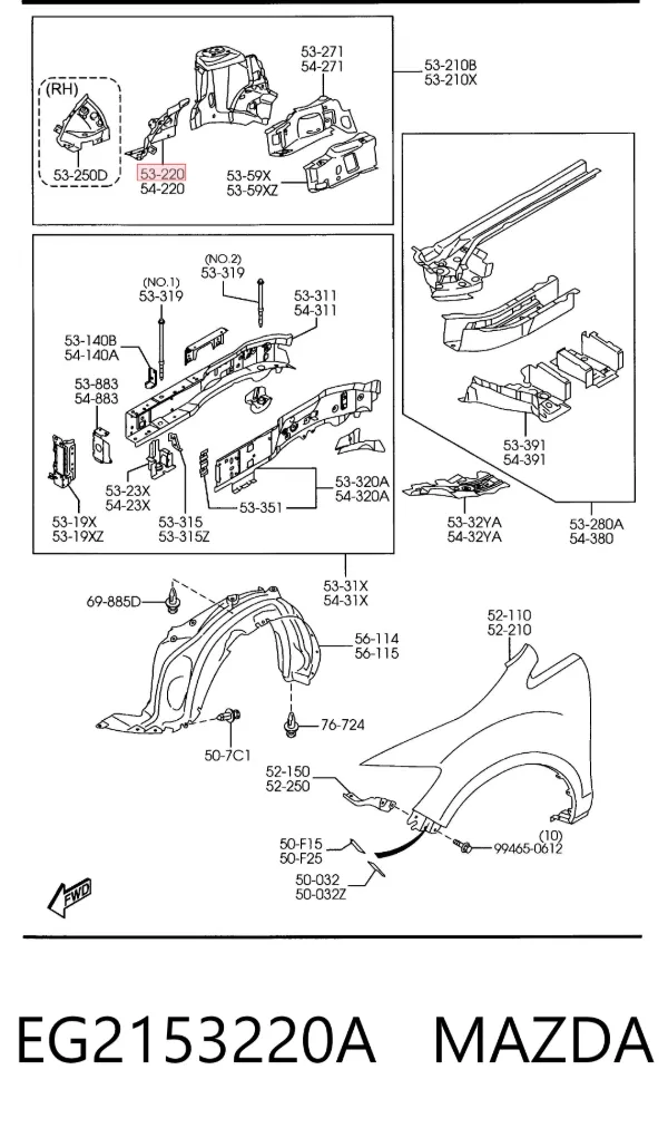 Arco de guardabarros delantero derecho EG2153220A Mazda