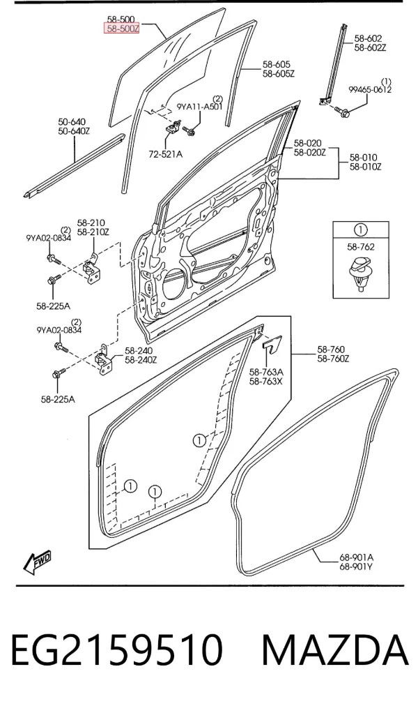 Luna delantera derecha EG2159510 Mazda