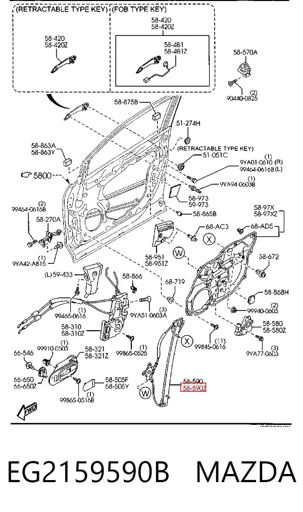 Mecanismo de elevalunas delantero izquierdo EG2159590B Mazda