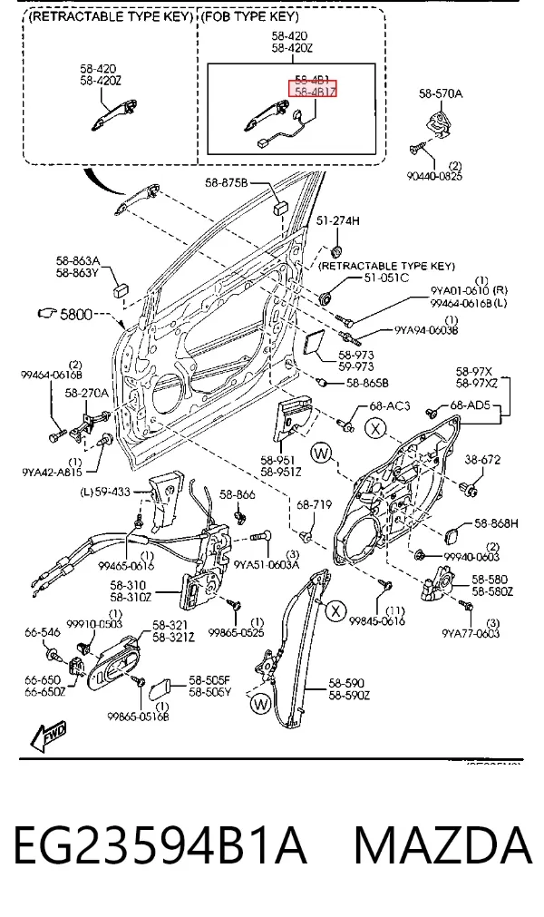 Botón de accionamiento del seguro de la puerta delantera izquierda EG23594B1A Mazda