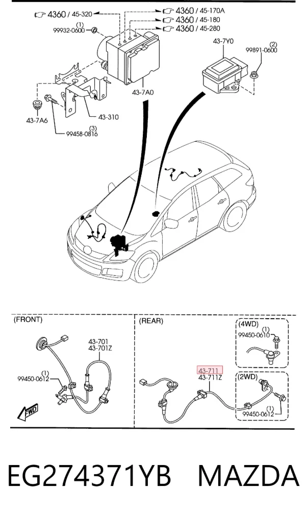 Sensor ABS trasero derecho EG274371YB Mazda