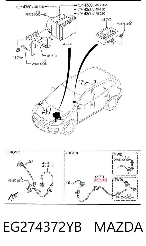 Sensor ABS trasero izquierdo EG274372YB Mazda