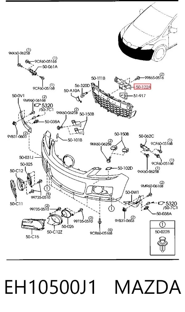 Soporte de matrícula delantera EH10500J1 Mazda