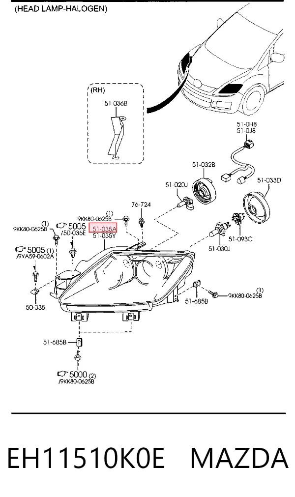 Faro derecho EH11510K0E Mazda