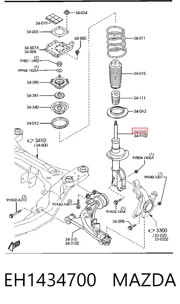 Amortiguador delantero derecho EH1434700 Mazda