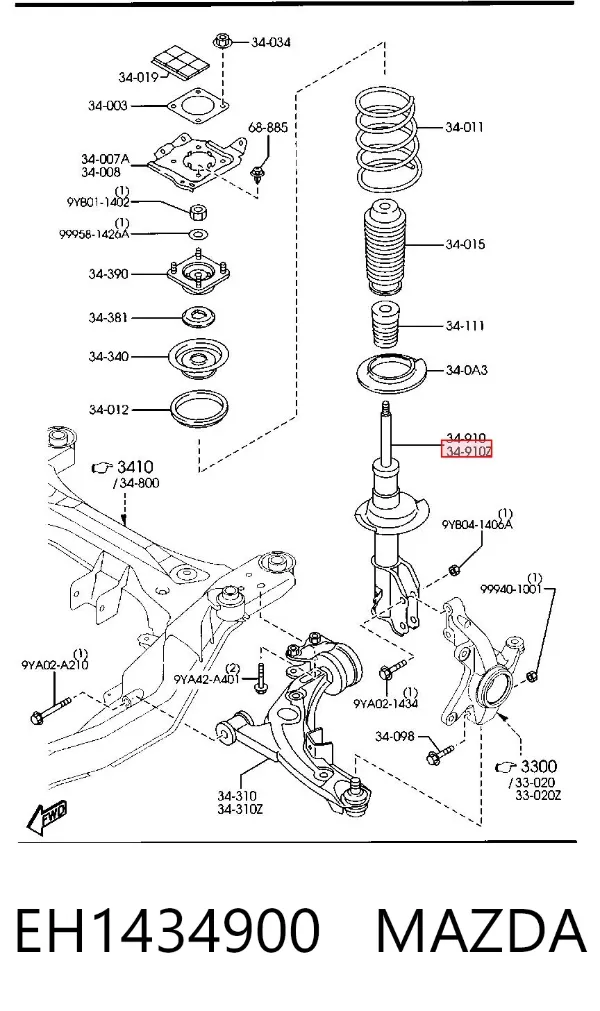 Amortiguador delantero izquierdo EH1434900 Mazda