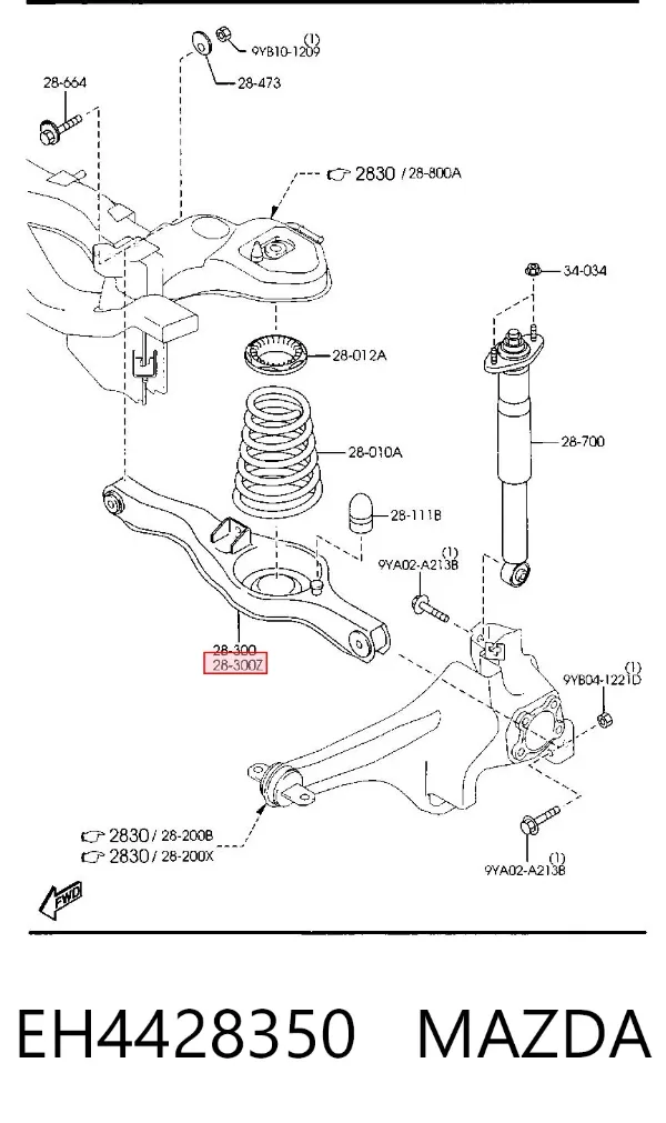 Brazo suspension trasero inferior izquierdo EH4428350 Mazda