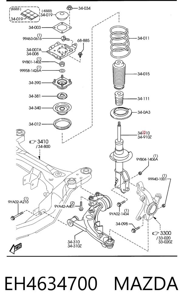 Amortiguador delantero derecho EH4634700 Mazda