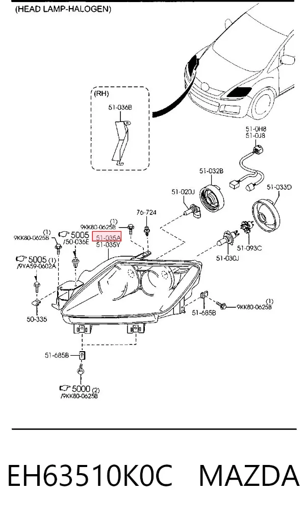 Faro derecho EH63510K0C Mazda