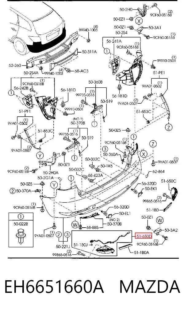 Luz antiniebla trasera izquierda EH6651660A Mazda