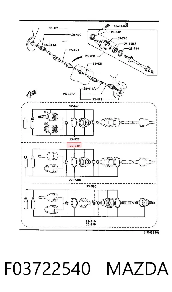 Fuelle de semieje delantero interior F03722540 Mazda