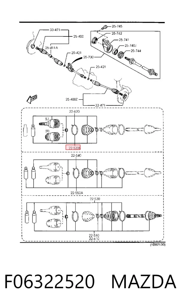 Junta homocinética interna delantera derecha F06322520 Mazda