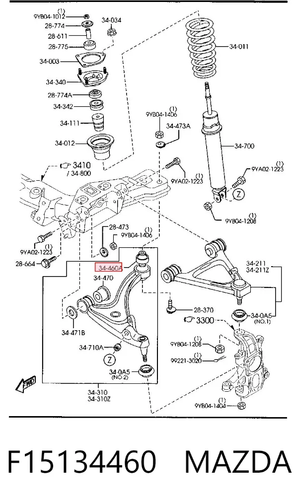 Silentblock del brazo de suspensión F15134460 Mazda