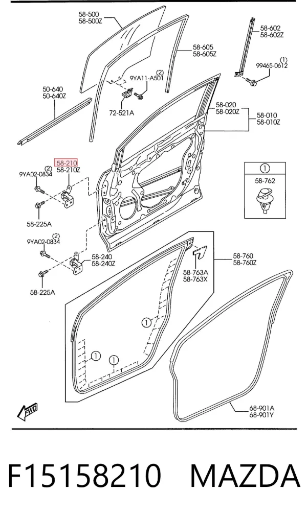 Bisagra de puerta delantera F15158210 Mazda