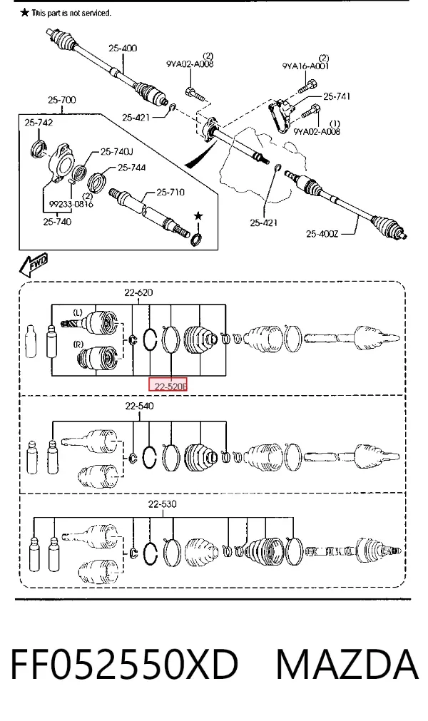Junta homocinética interna delantera derecha FF052550XD Mazda