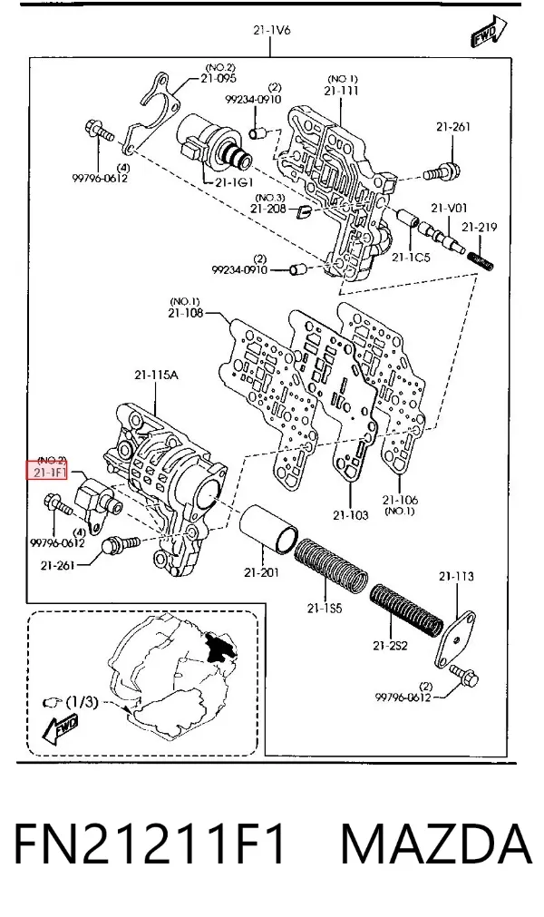 Solenoide de transmisión automática FN21211F1 Mazda